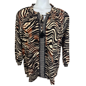 Casa Cabana Zebra Tobacco Zeto  Tie Front Pullover Blouse SKU 0016